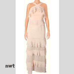 NWT Aqua Ruffle Pink Maxi gown Sz XS